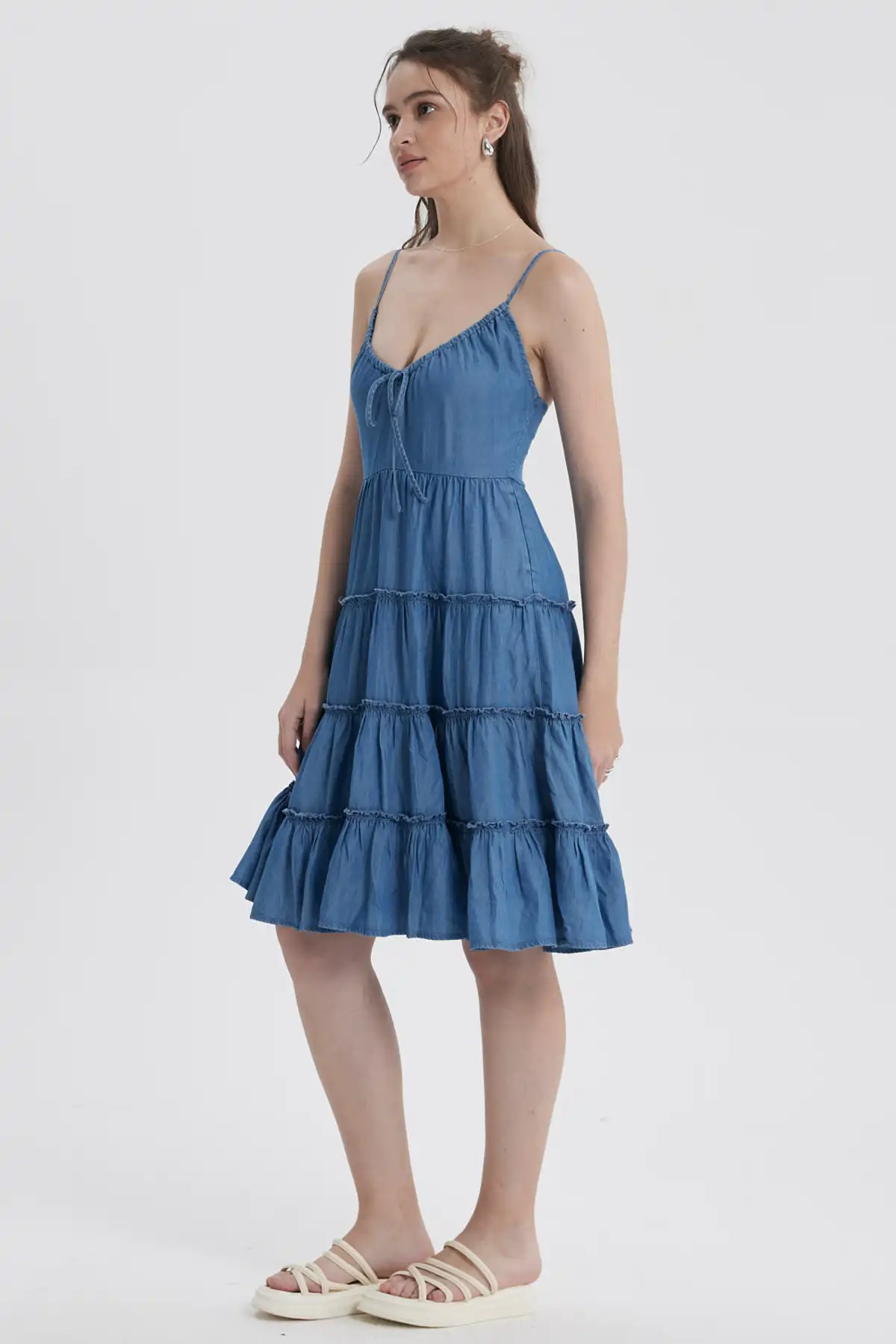 Vestido Mujer Pabilo Volantes Azul Claro - Image 2