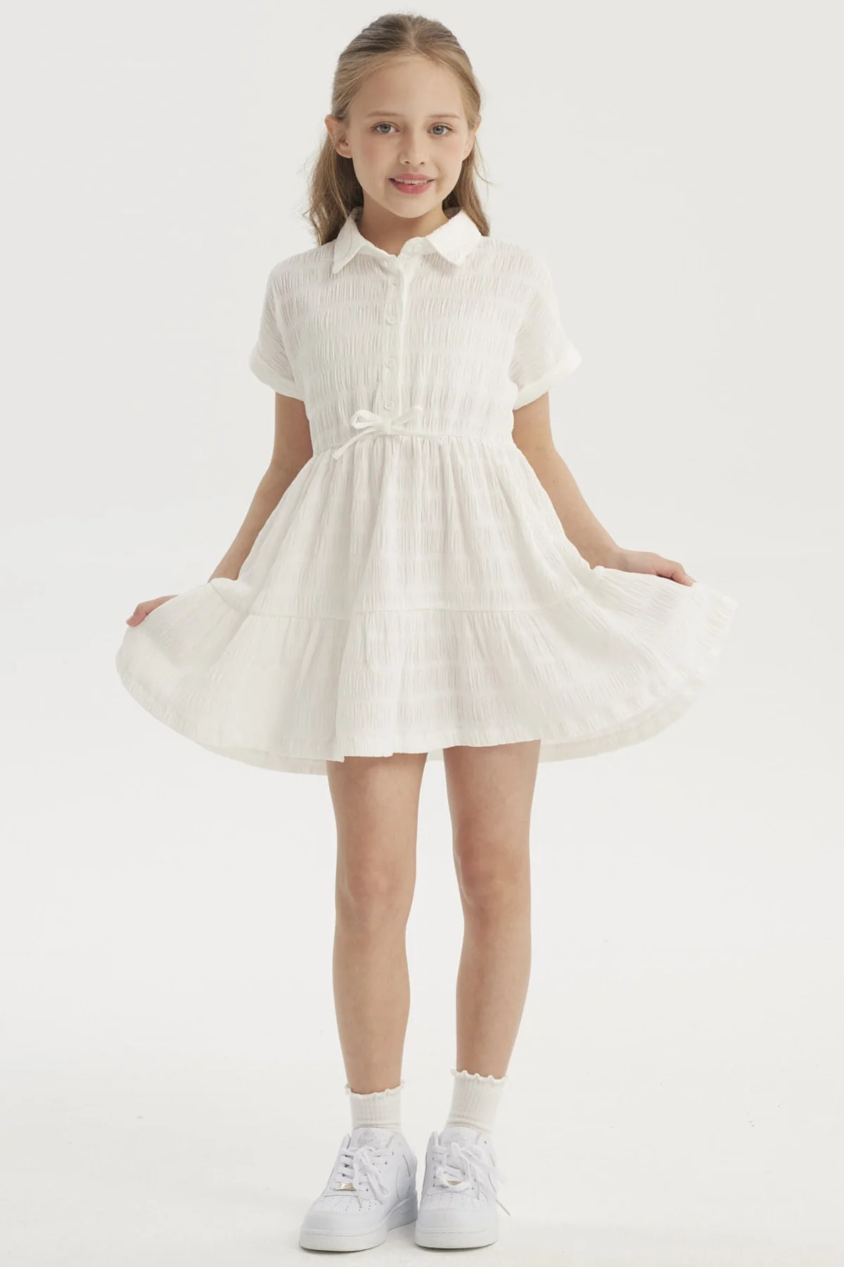 Vestido Niña Con Cuello Crudo